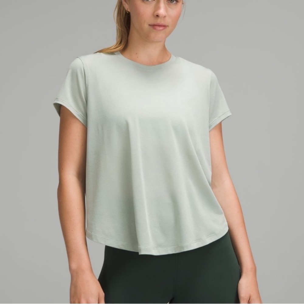 Lulu Jade Grey (green) crop athletic training short sleeve tee shirt